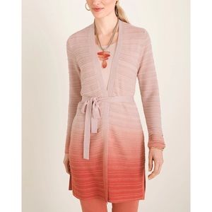 NEW Chico's Ribbed Tie Waist Open Pink Red Ombré Lightweight Knit Cardigan